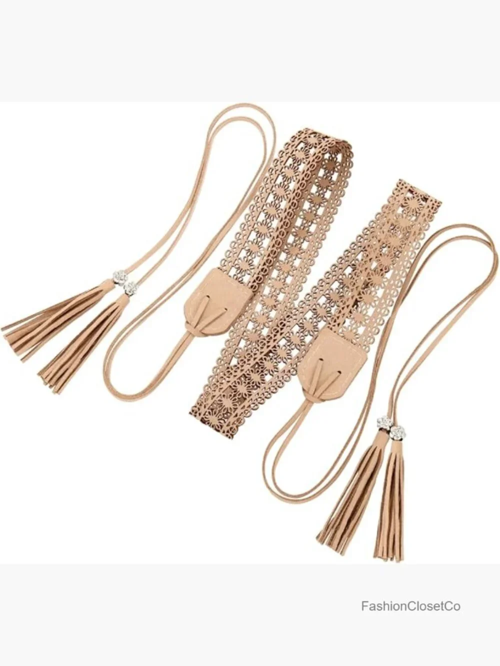 Boho Braided Tassel Belt Women Western Cowgirl Woven Sash Hollow Floral Wax Rope